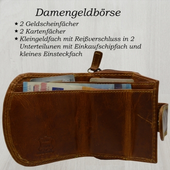 Elegante kleinere Damen Leder Geldbörse in halbrund mit RFID Schutz (hellbraun)